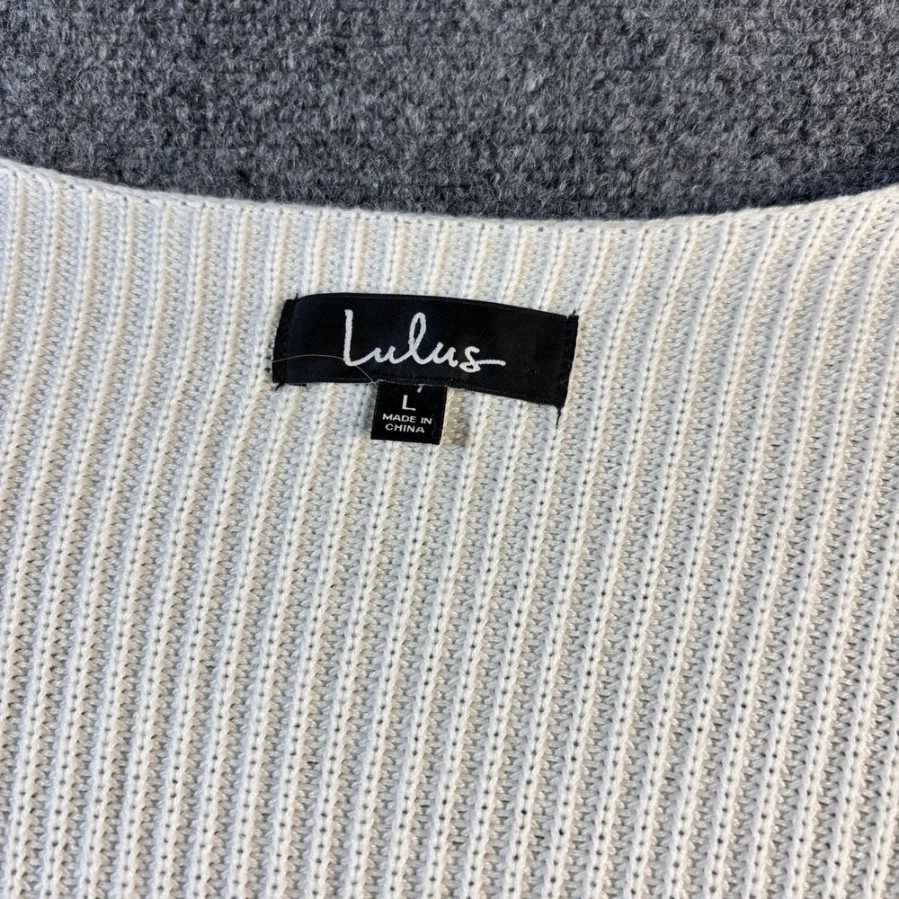 Lulus Sweater Women's Large White‎ V-neck Long Sleeve Knit Sweater - Picture 2 of 6